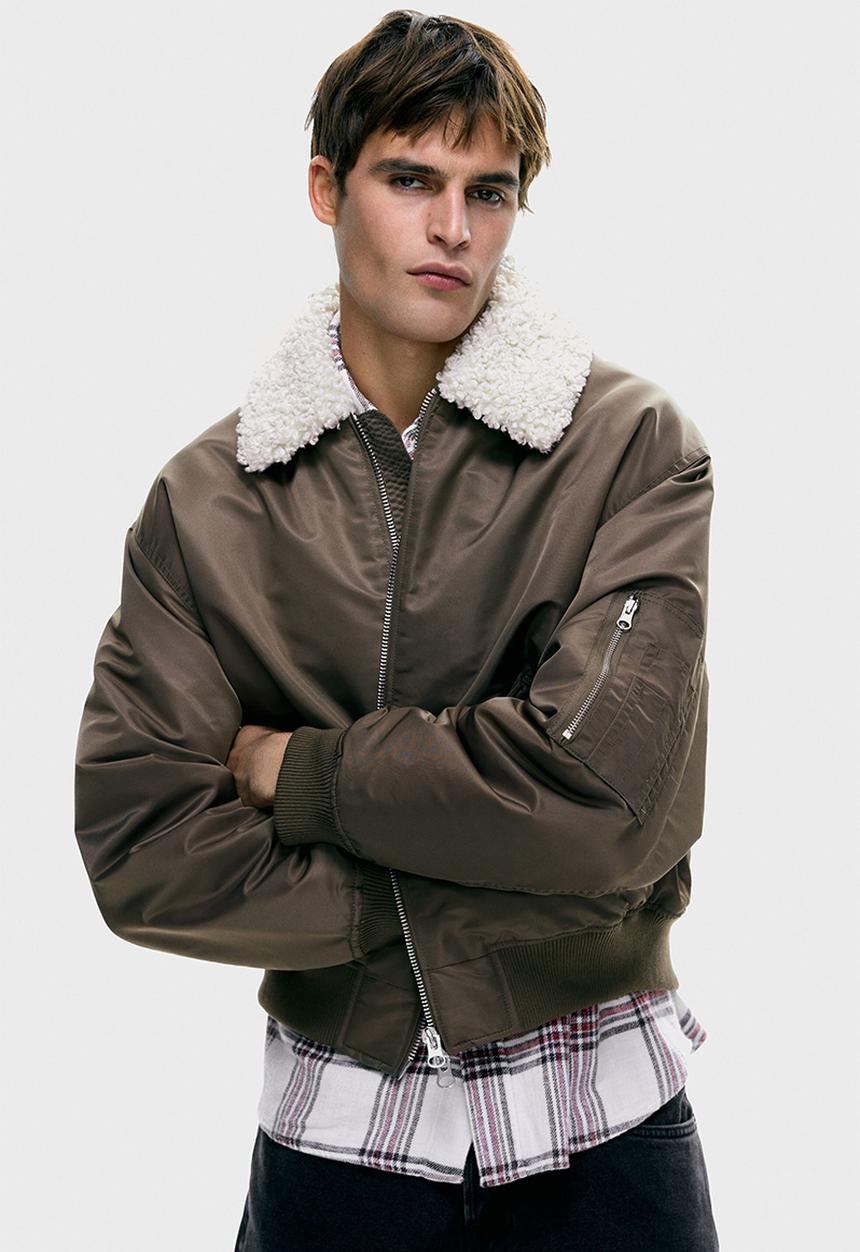 H&M - Loose fit nylon bomber jacket - dark mole
