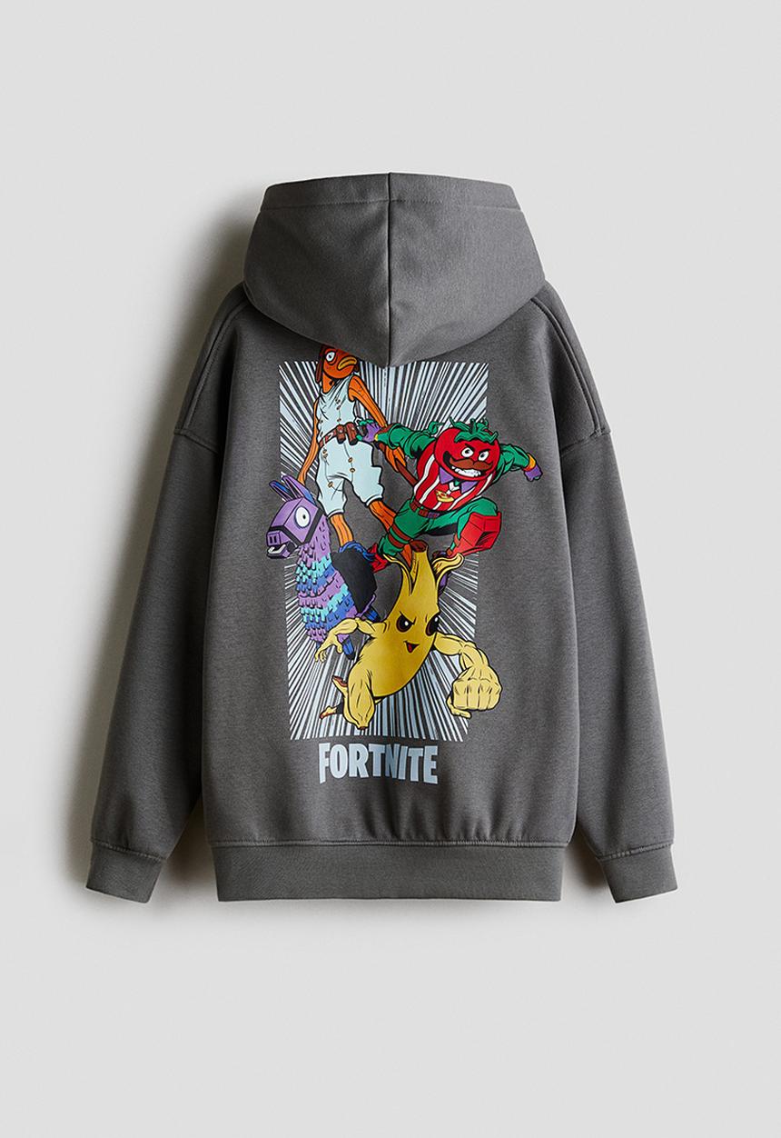 H&M - Printed hoodie - grey/fortnite