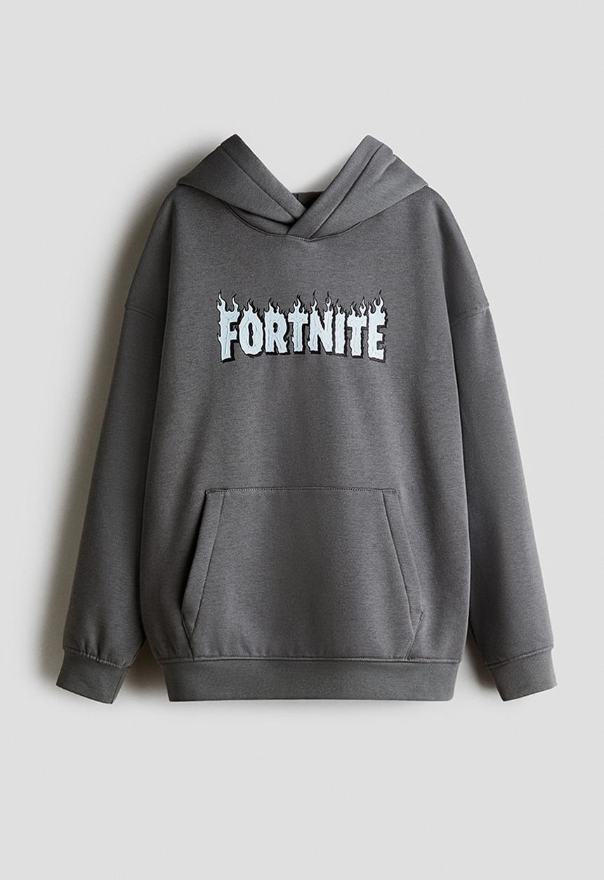 H&M - Printed hoodie - grey/fortnite