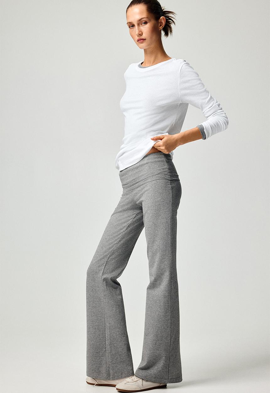 H&M - Foldover-waist cotton trousers - grey marl