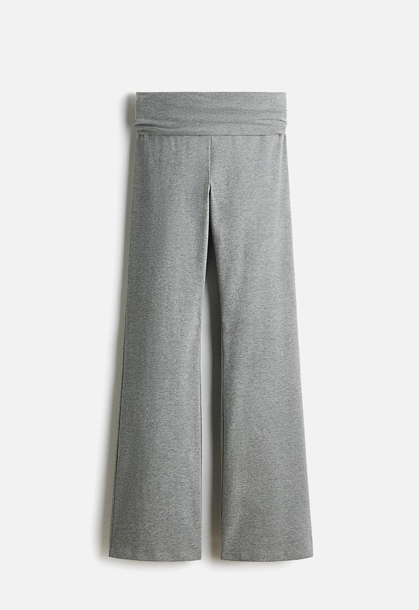 H&M - Foldover-waist cotton trousers - grey marl