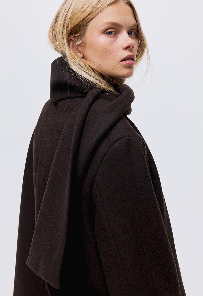 H&M - Scarf-detail coat - dark brown