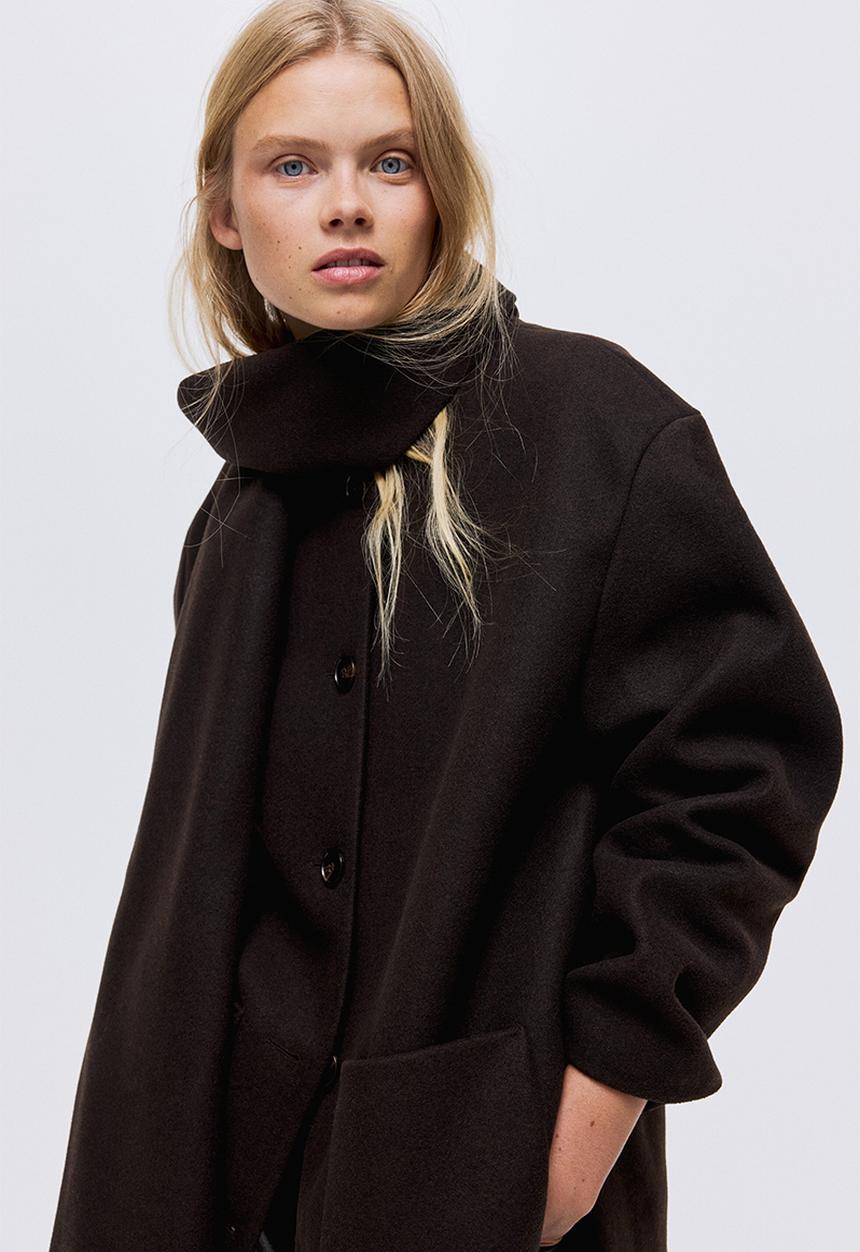 H&M - Scarf-detail coat - dark brown