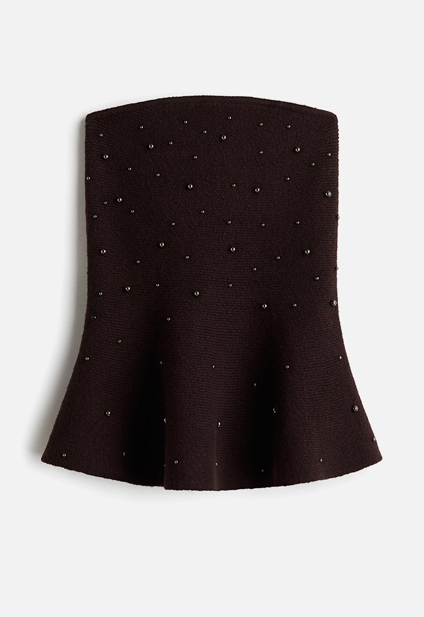 H&M - Bead-embellished bandeau top - dark plum purple