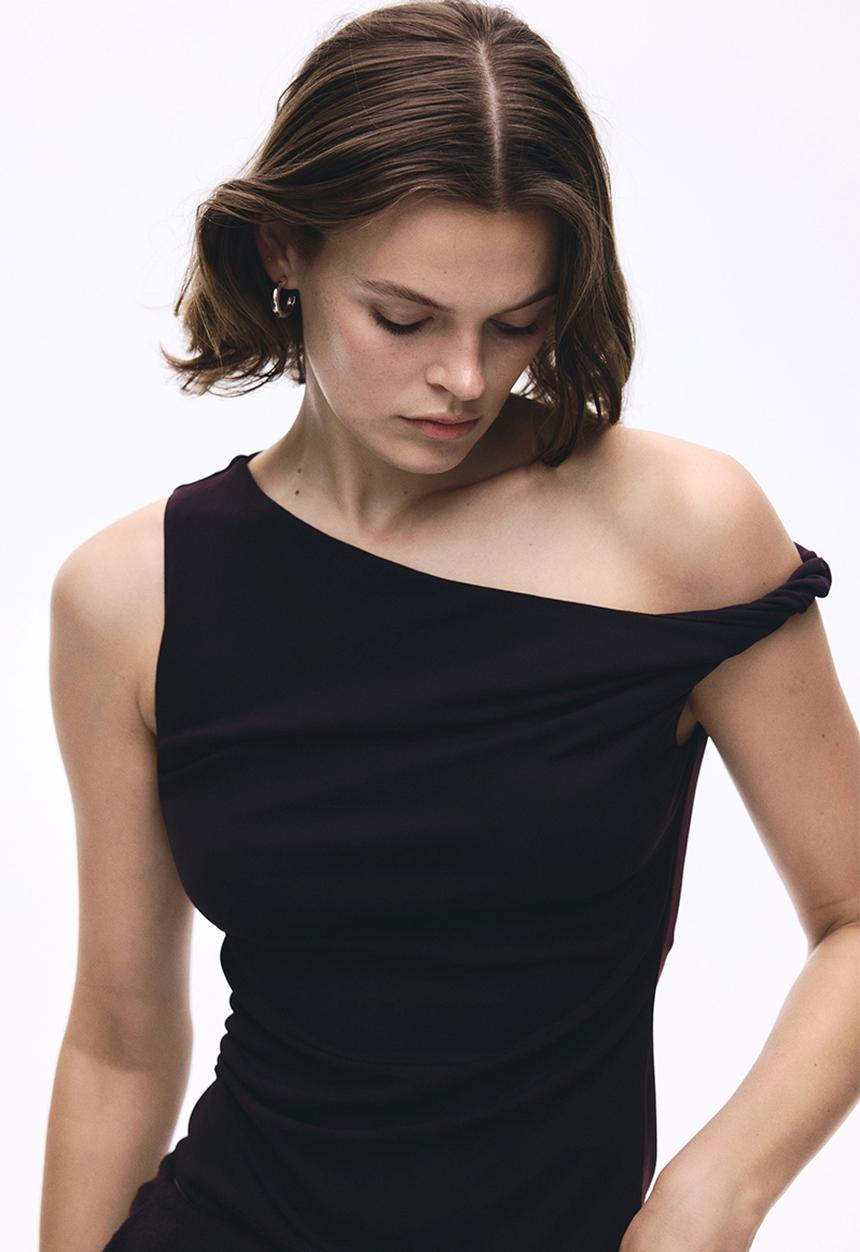 One-shoulder top - dark purple - 1313911001
