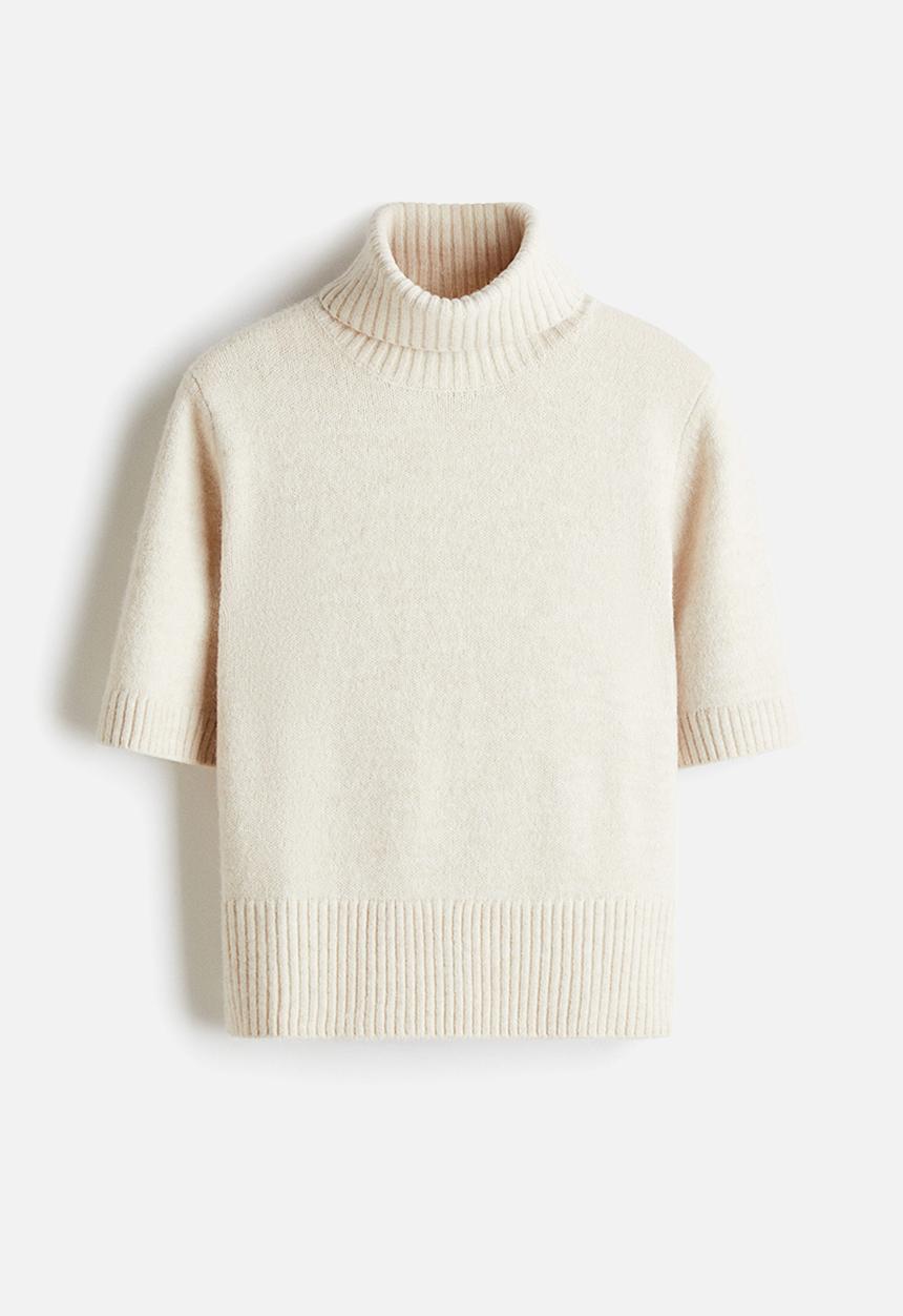 H&M - Knitted polo-neck top - cream