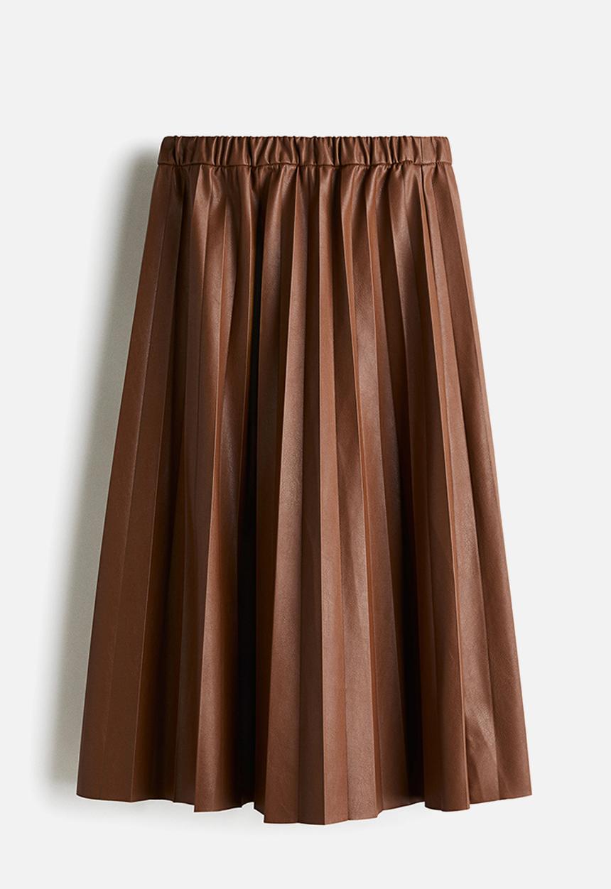 H&M - Coated plisse skirt - brown