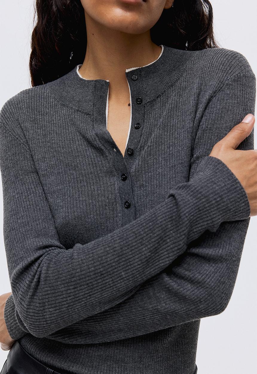 H&M - Rib-knit top - dark grey