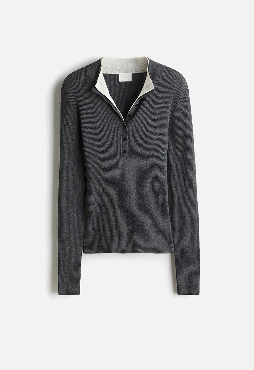 H&M - Rib-knit top - dark grey