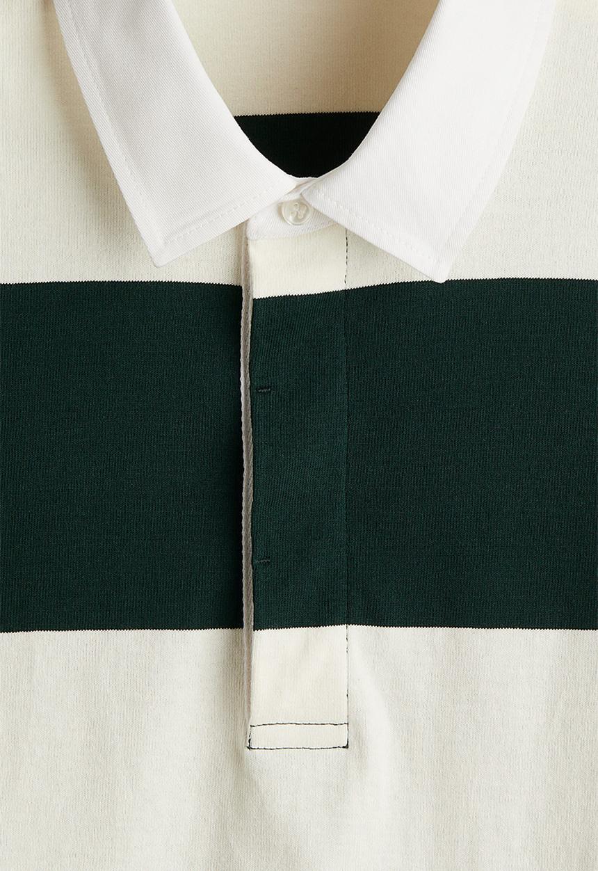 H&M - Regular fit cotton rugby shirt - dark green/white