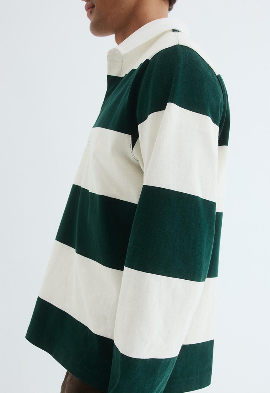H&M - Regular fit cotton rugby shirt - dark green/white