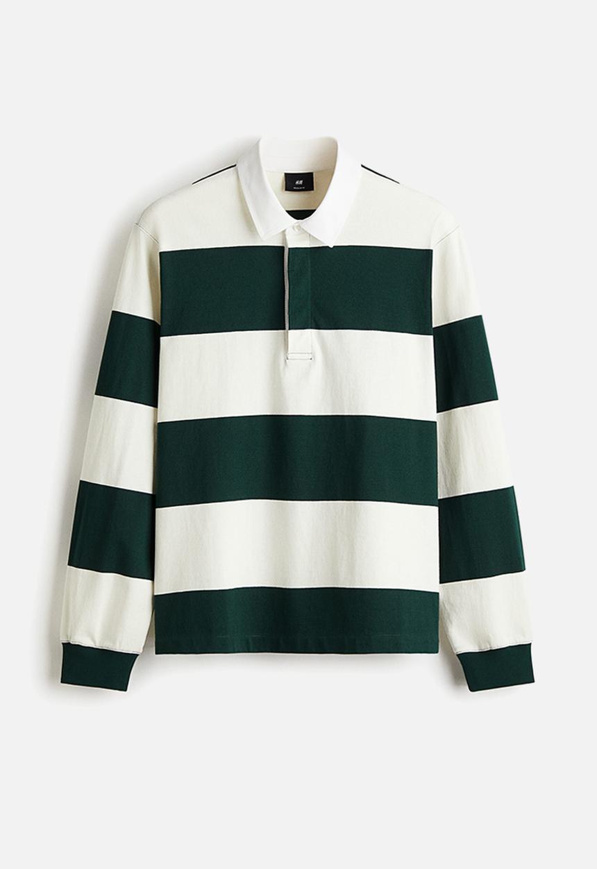H&M - Regular fit cotton rugby shirt - dark green/white