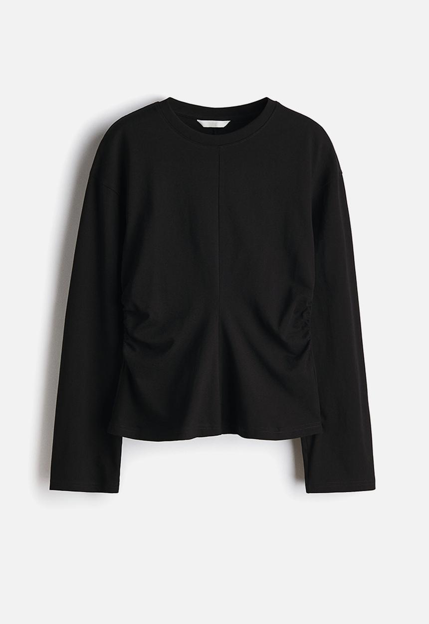 H&M - Gathered cotton jersey top - black