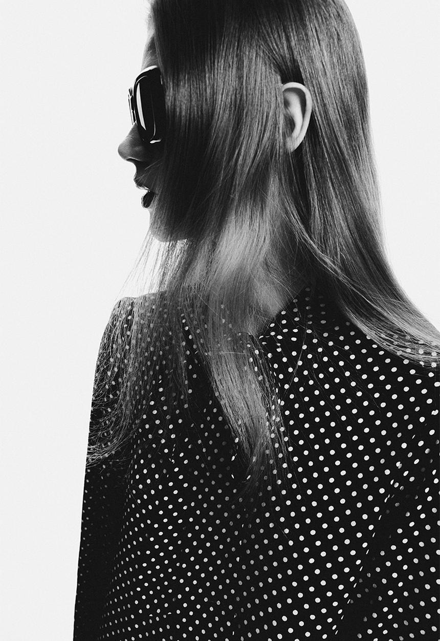 H&M - Bow-collar tunic dress - black/spotted