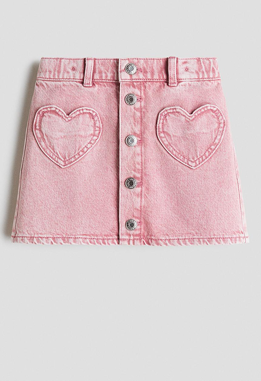 Heart-pocket twill skirt - dark pink - 1332873001