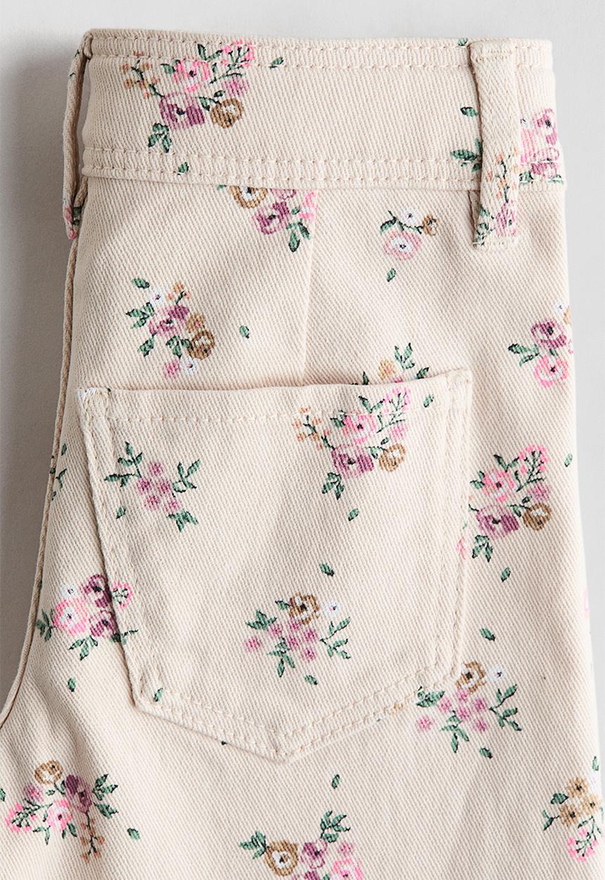 H&M - Wide patterned twill trousers - light beige/floral