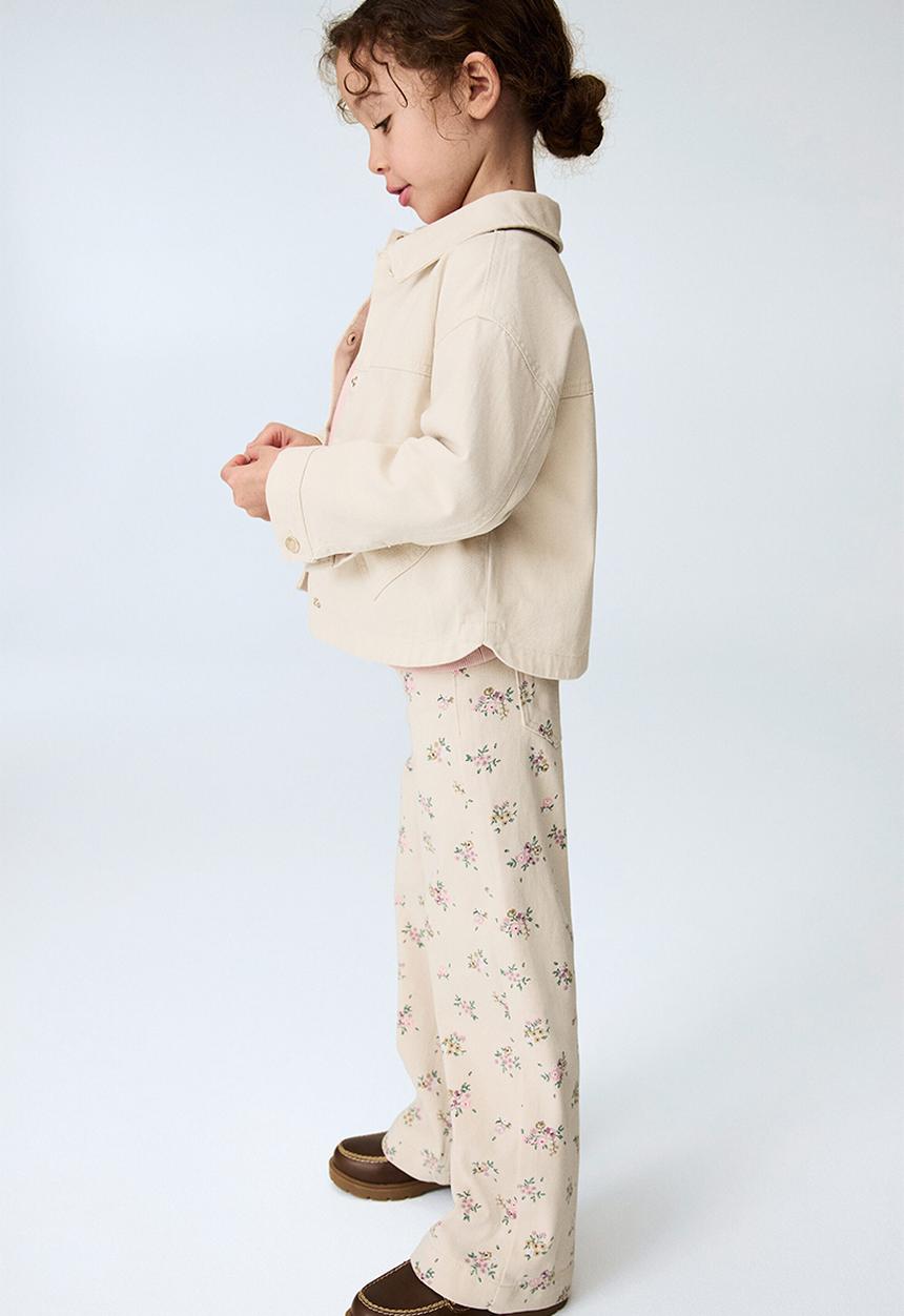H&M - Wide patterned twill trousers - light beige/floral
