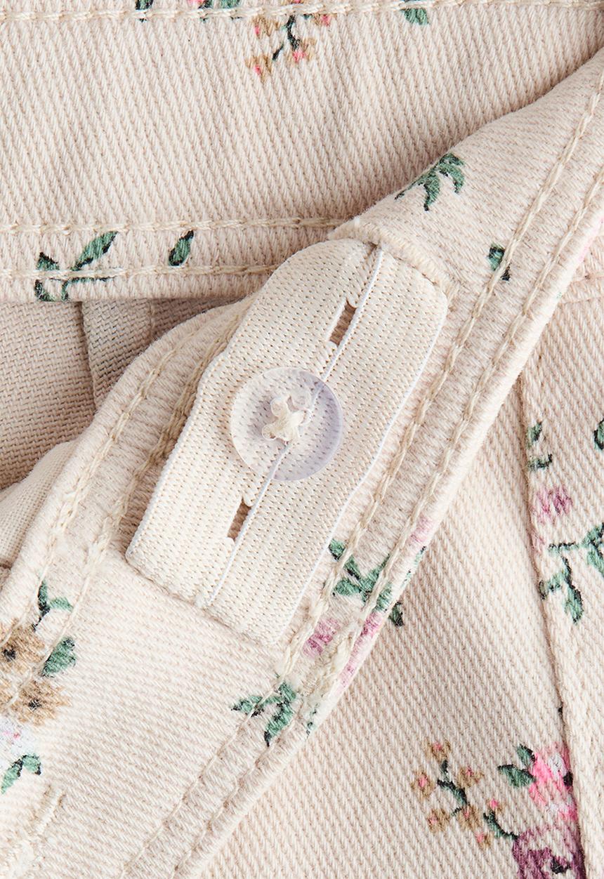 H&M - Wide patterned twill trousers - light beige/floral