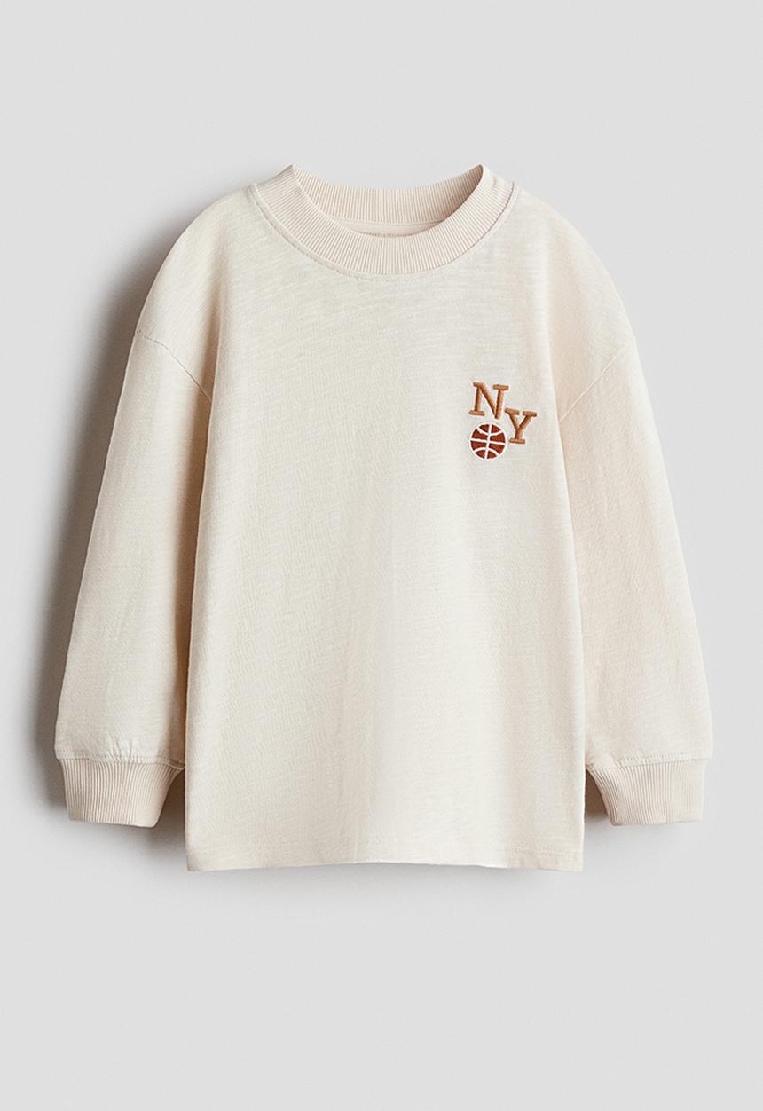 H&M - Motif-detail long-sleeved t-shirt - light beige/ny