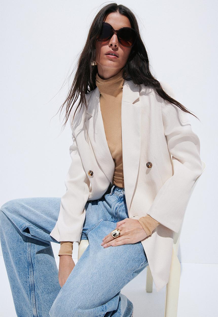 H&M - Double-breasted blazer - light beige
