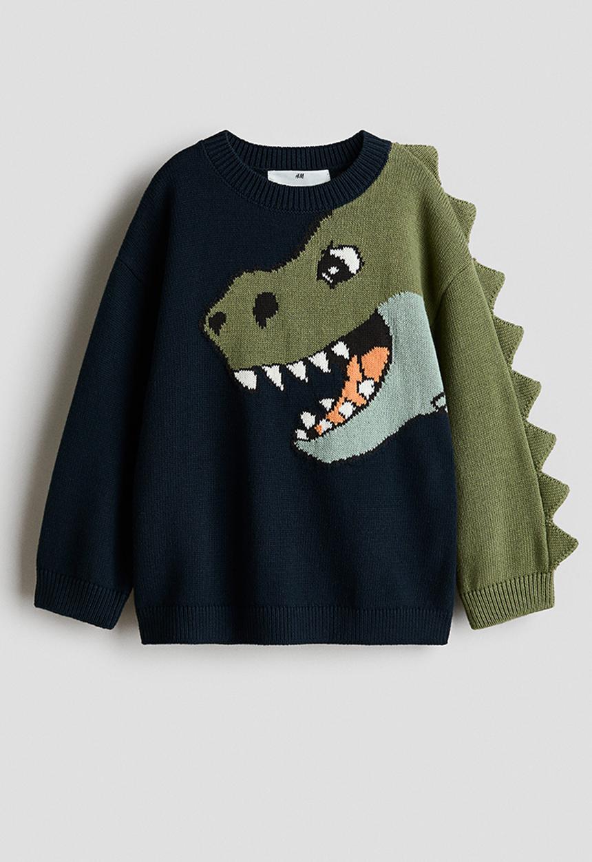 H&M - Appliqu?d cotton jumper - navy blue/dinosaur