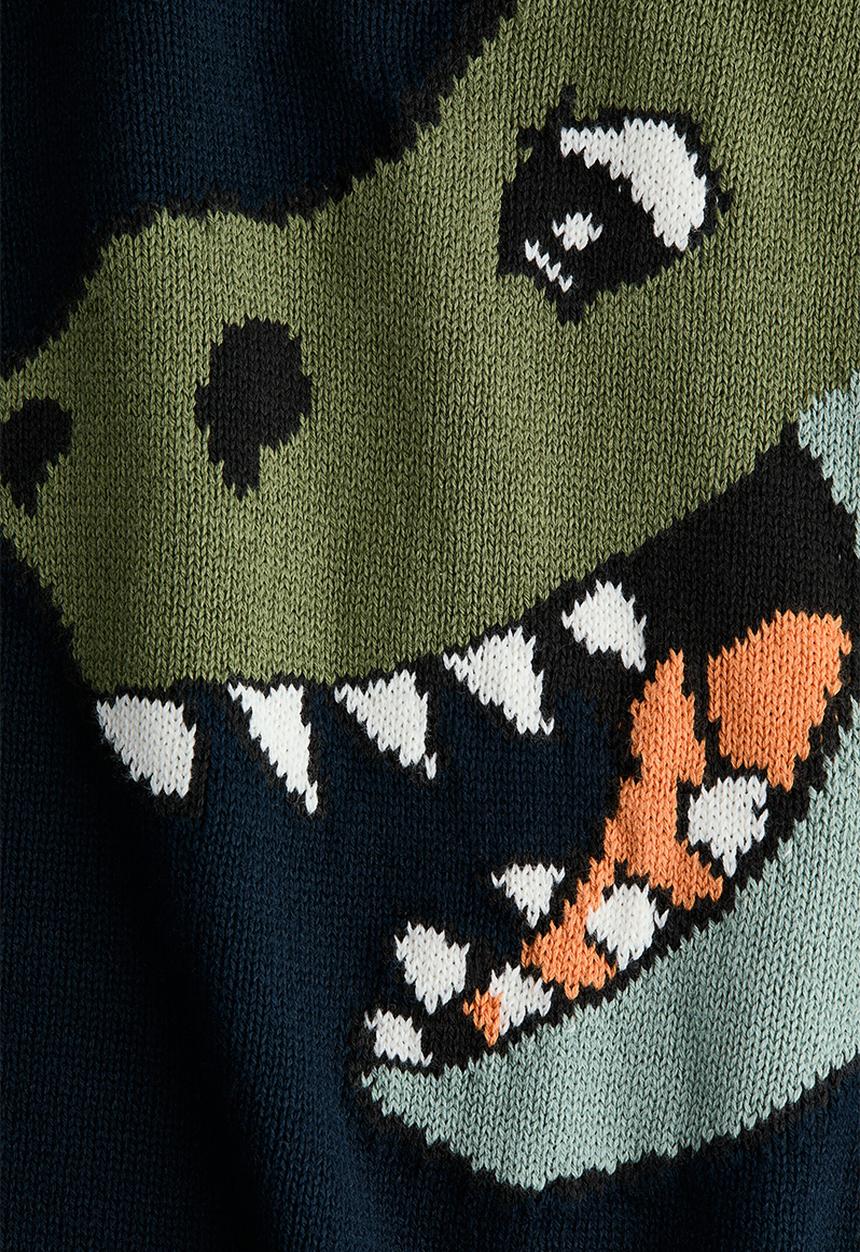 H&M - Appliqu?d cotton jumper - navy blue/dinosaur