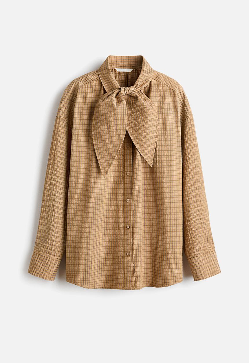 H&M - Bow-collar shirt - beige