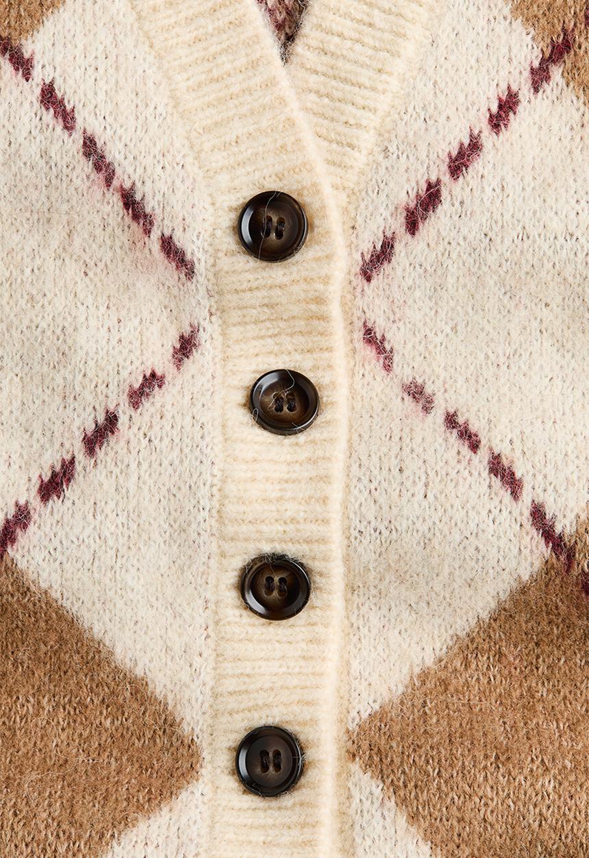 Jacquard-knit cardigan - light beige/argyle pattern - 1336802001