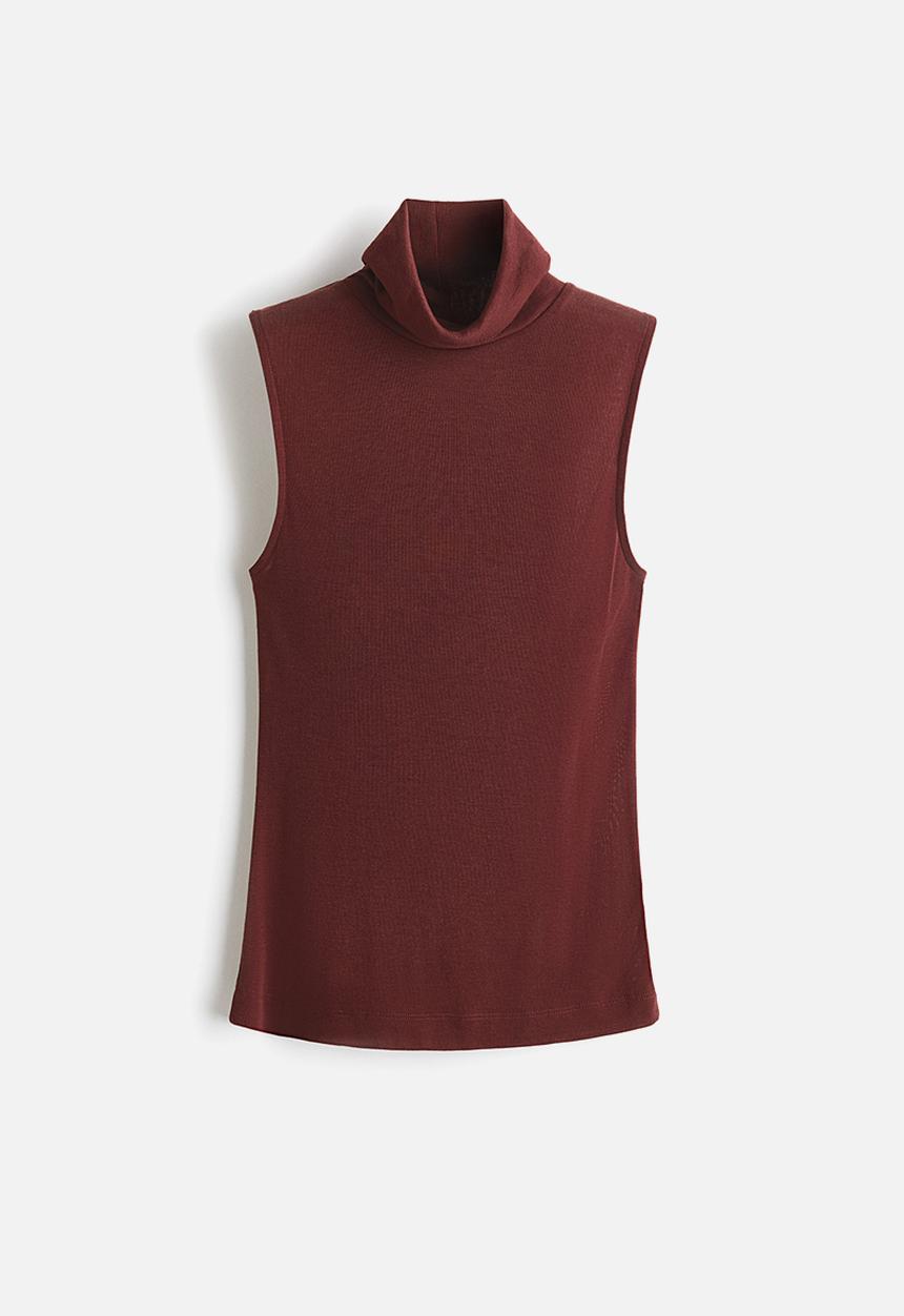 H&M - Fine-knit sleeveless polo-neck top - dark red