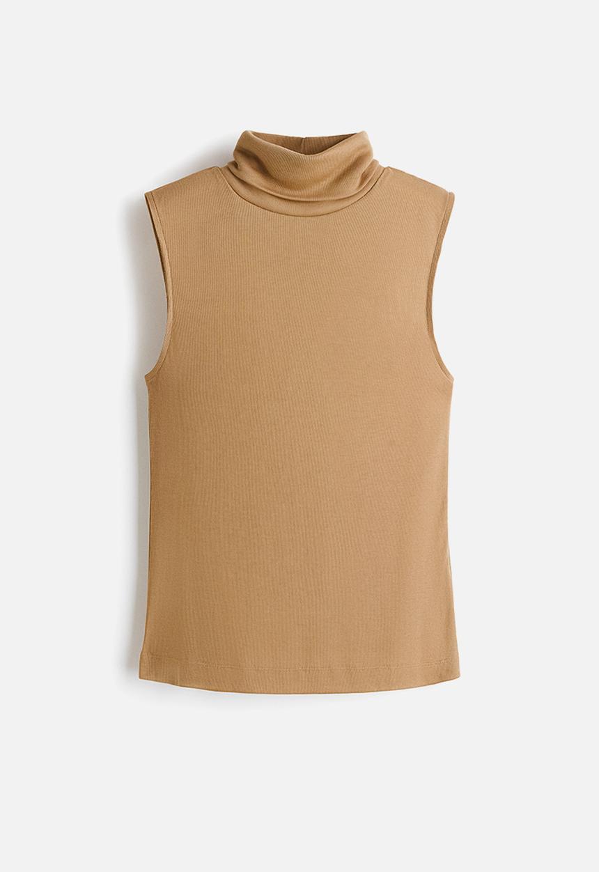 H&M - Fine-knit sleeveless polo-neck top - beige