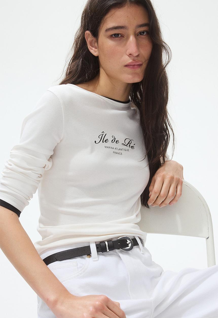 H&M - Long-sleeved printed top - white/marina atlantique