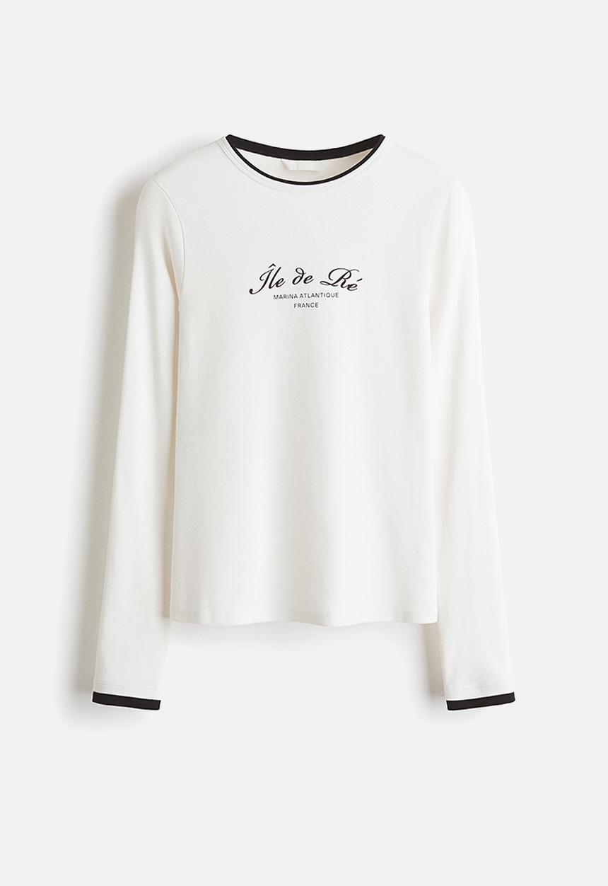 H&M - Long-sleeved printed top - white/marina atlantique