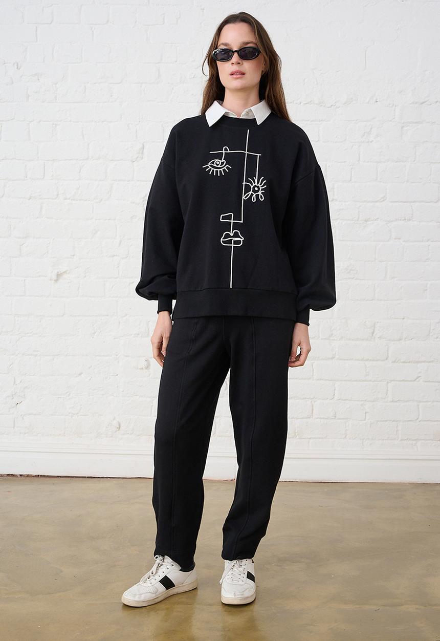 Me&B - Barrel Leg Sweat Pants - Black