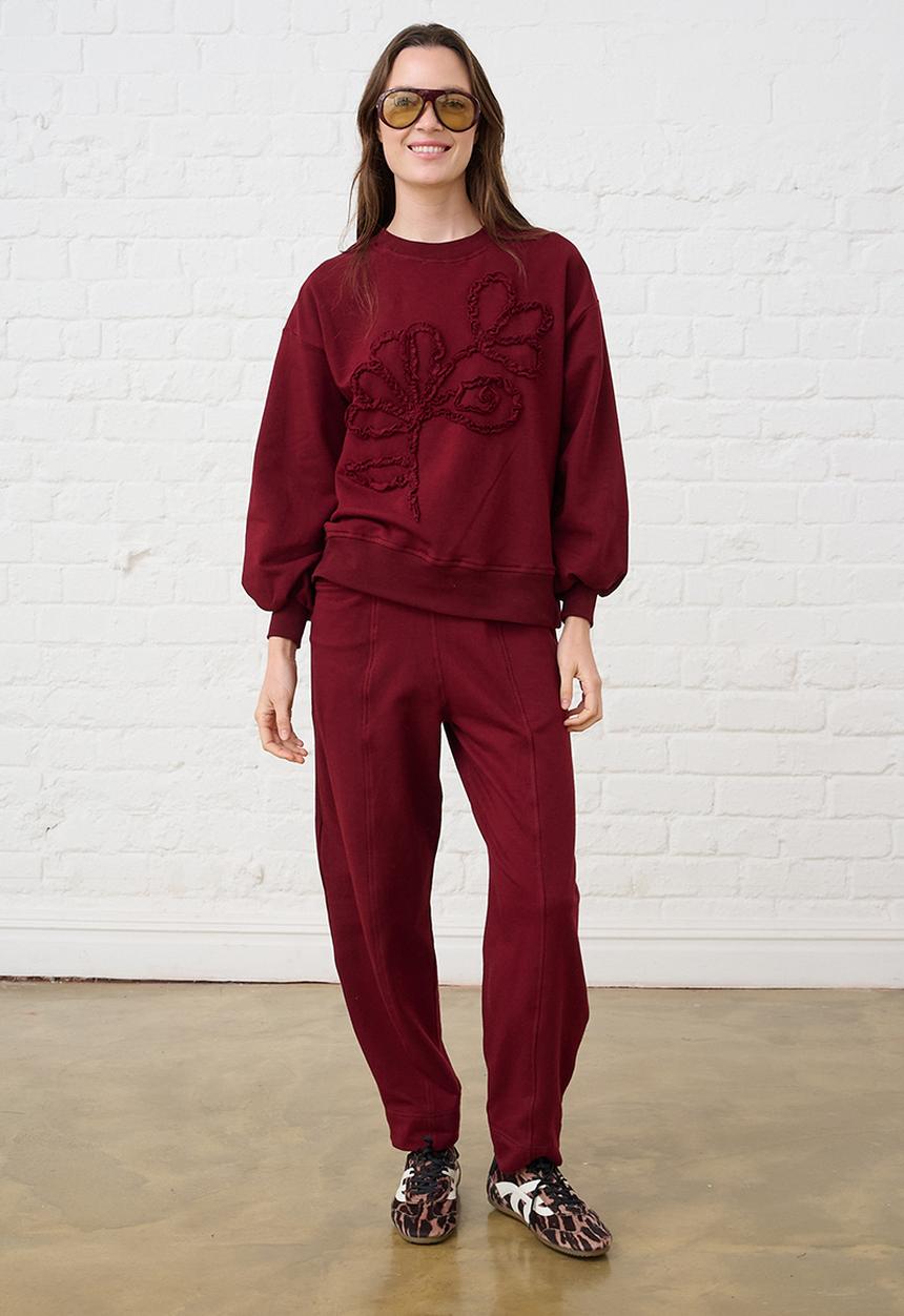 Me&B - Barrel Leg Sweat Pants - Burgundy
