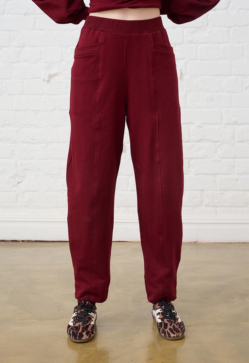 Me&B - Barrel Leg Sweat Pants - Burgundy