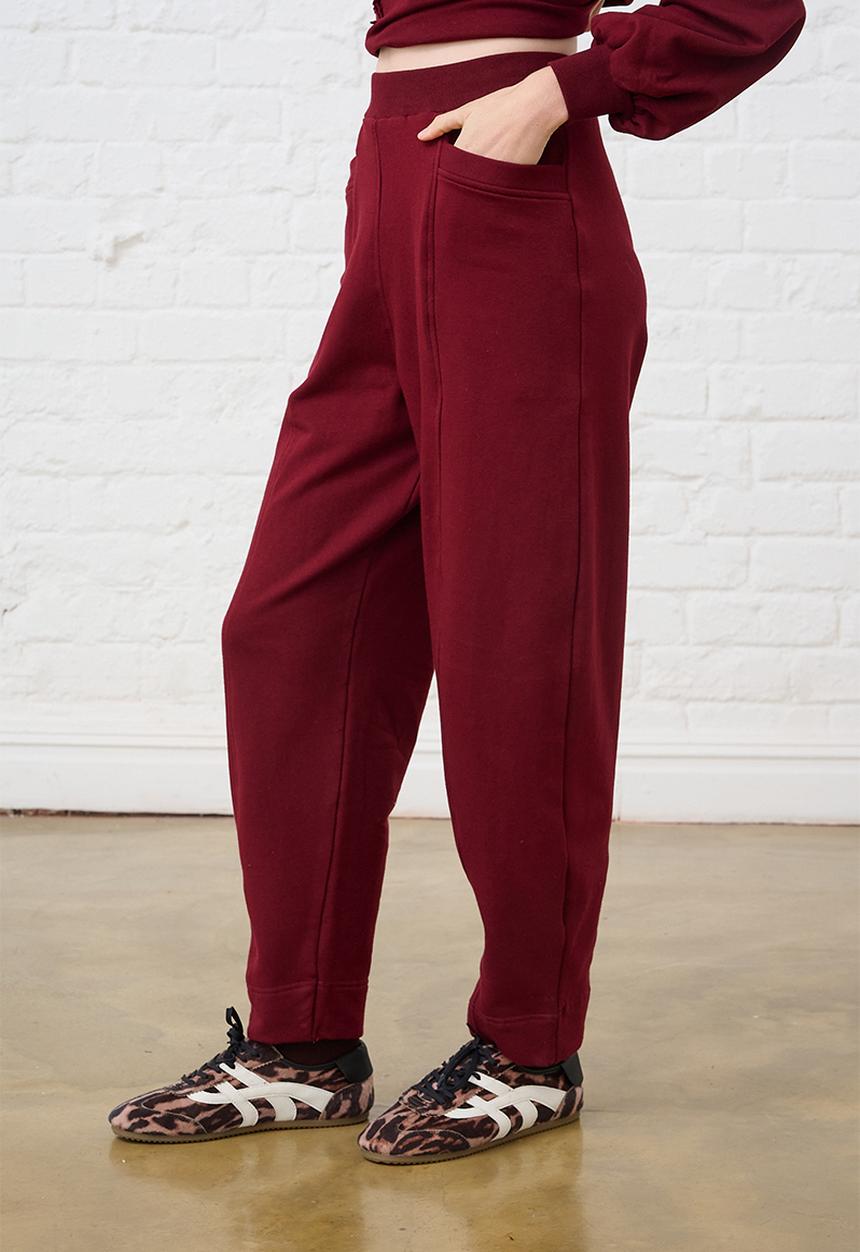 Me&B - Barrel Leg Sweat Pants - Burgundy