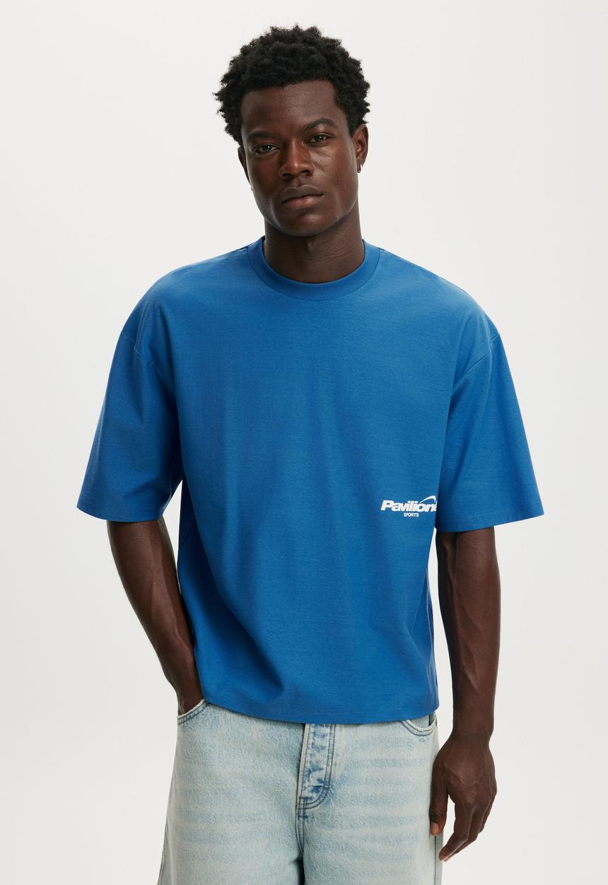Cotton On - Cropped Fit Graphic T-Shirt - Dusk Blue / Pavilion Globe