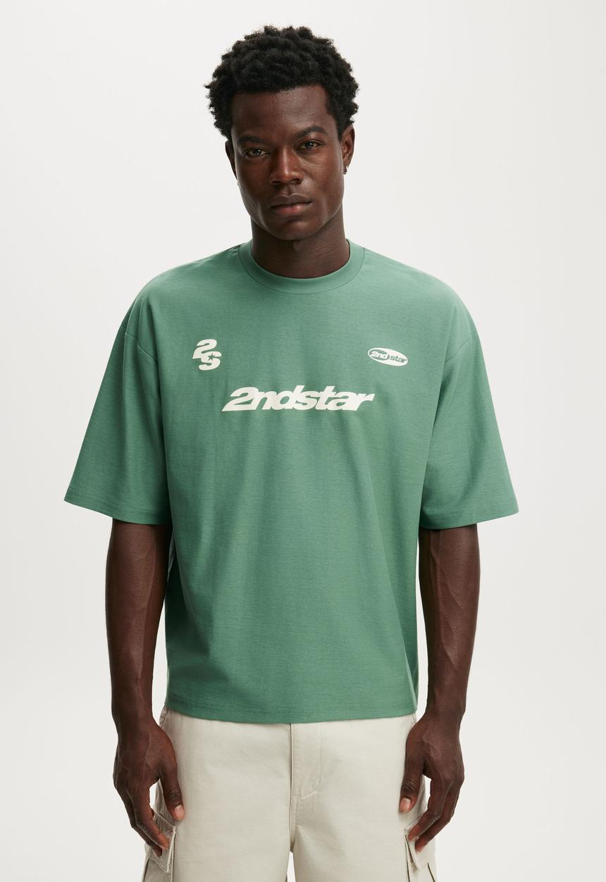 Cropped Fit Graphic T-Shirt - Faded teal / 2ndstar