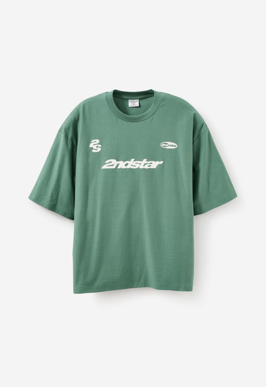 Cotton On - Cropped Fit Graphic T-Shirt - Faded teal / 2ndstar