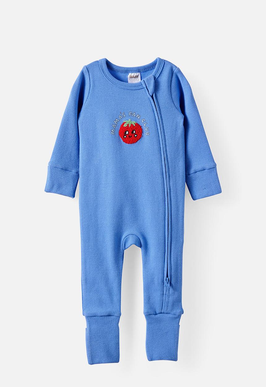 Cotton On - The Long Sleeve Zip Romper - Blue Bonnet/Mama S Fan Club