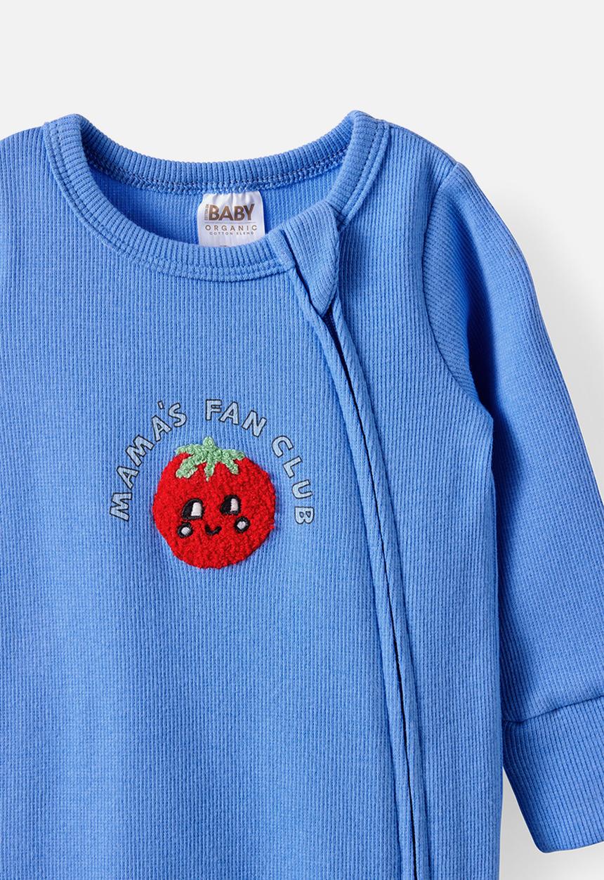 Cotton On - The Long Sleeve Zip Romper - Blue Bonnet/Mama S Fan Club
