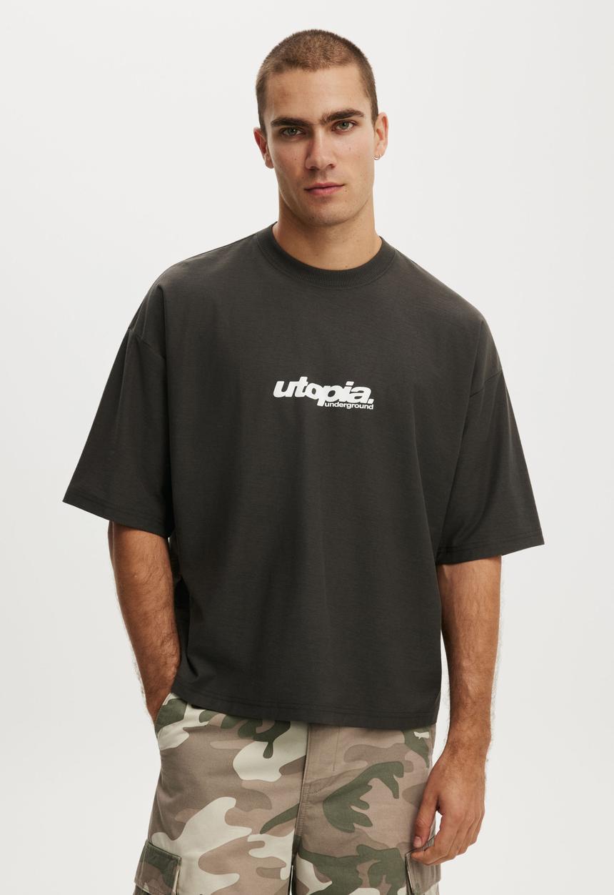 Cotton On - Cropped Fit Graphic T-Shirt - Faded Slate / Utopia