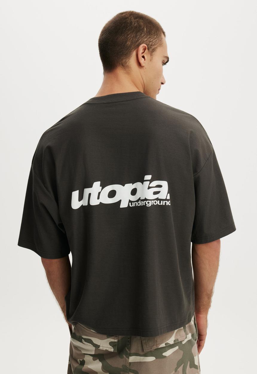 Cotton On - Cropped Fit Graphic T-Shirt - Faded Slate / Utopia