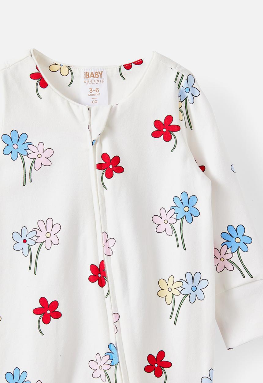 Cotton On - The Long Sleeve Zip Romper - Vanilla/Meadow Floral