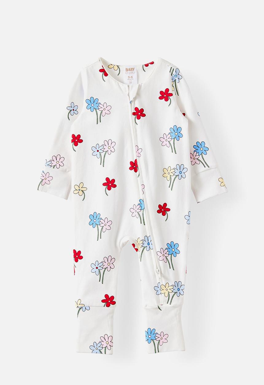 Cotton On - The Long Sleeve Zip Romper - Vanilla/Meadow Floral