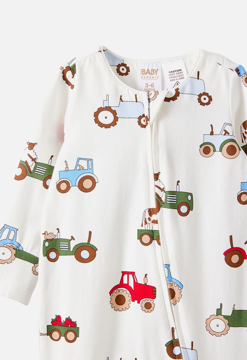 Cotton On - The Long Sleeve Zip Romper - Vanilla/Farmer S Truck