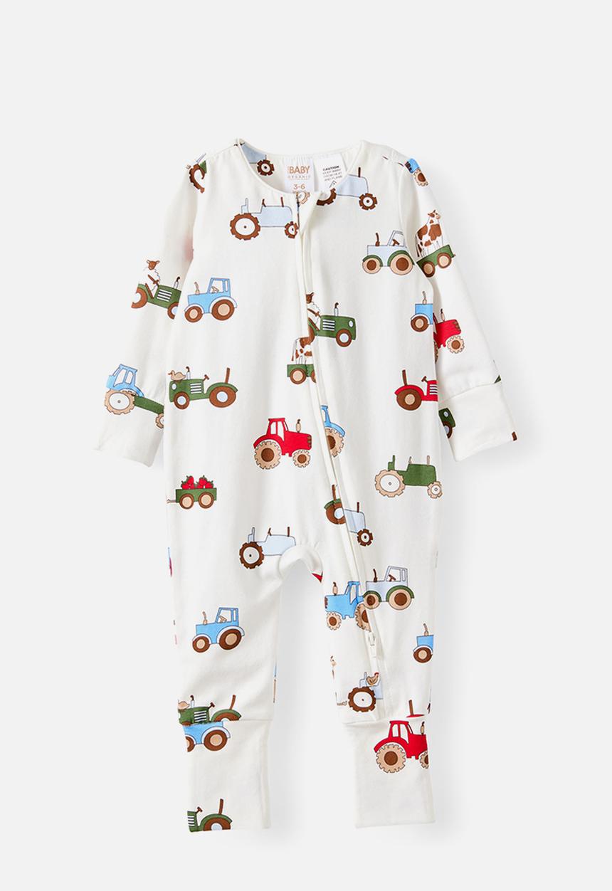 Cotton On - The Long Sleeve Zip Romper - Vanilla/Farmer S Truck