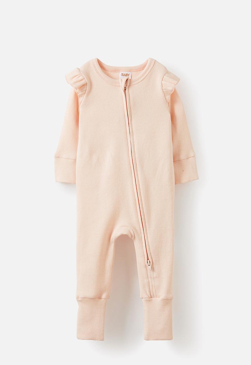 Cotton On - Growie Long Sleeve Rib Romper - Pink Pearl Logo