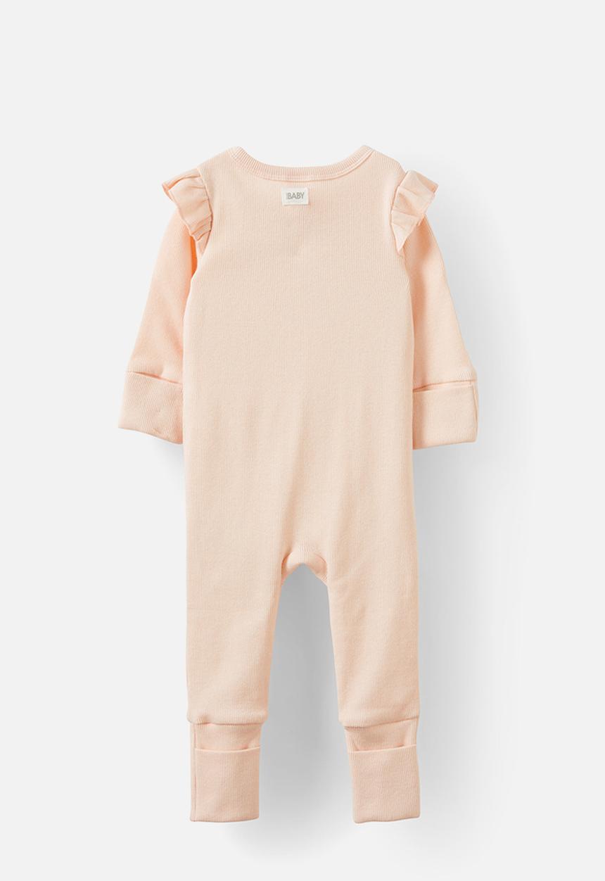 Cotton On - Growie Long Sleeve Rib Romper - Pink Pearl Logo