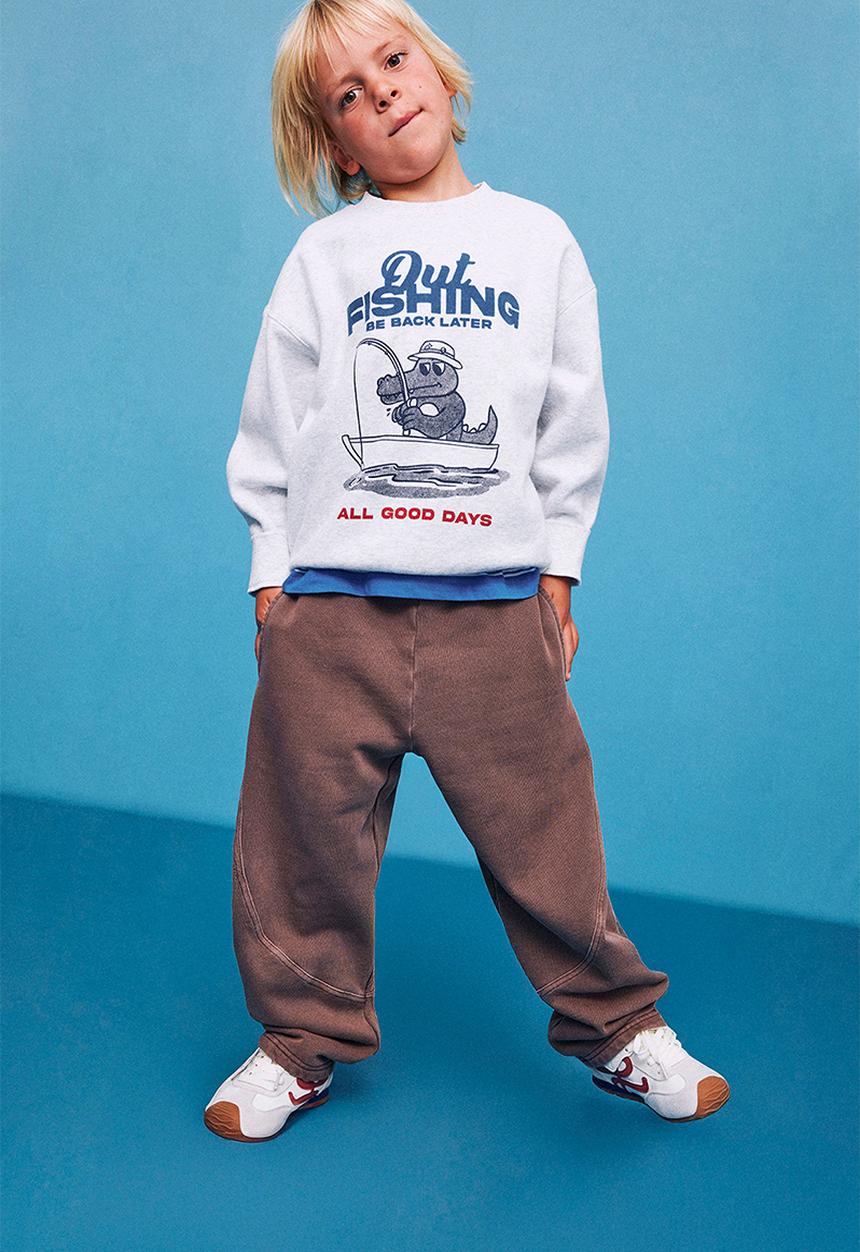 Cotton On - Sammy Oversize Crew - Grey Marle/Out Fishing 